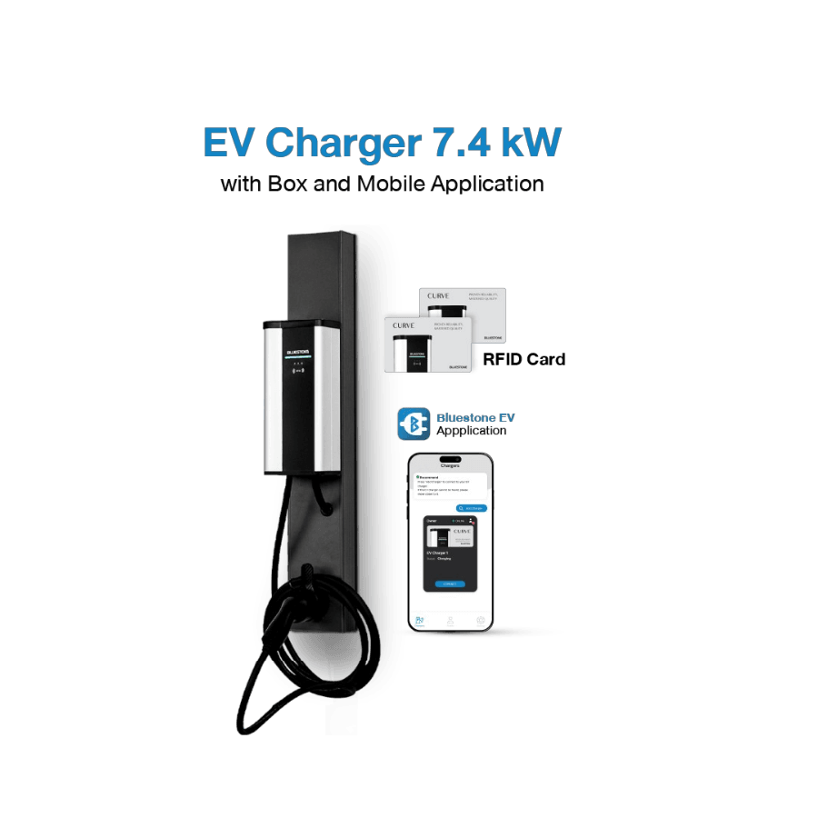 เครื่องชาร์จรถยนต์ไฟฟ้า 7.4kW\nพร้อมตู้ควบคุมและแอปพลิเคชัน